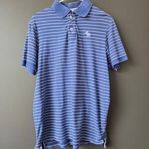 Abercrombie Fitch Mens Blue White Stripe Polo Shirt Muscle Fit Size L Logo 2000s